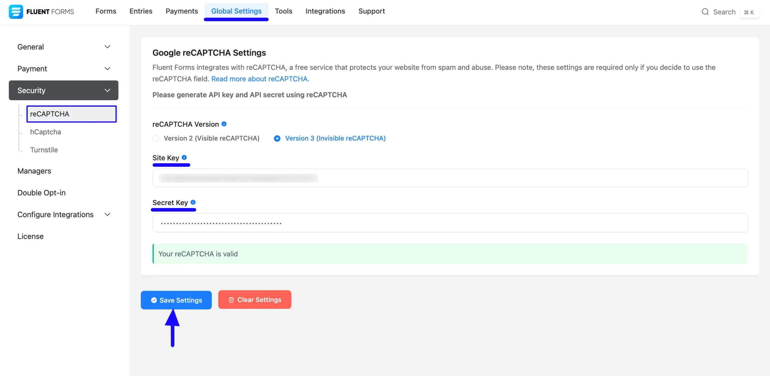Paste Keys Fluent Forms