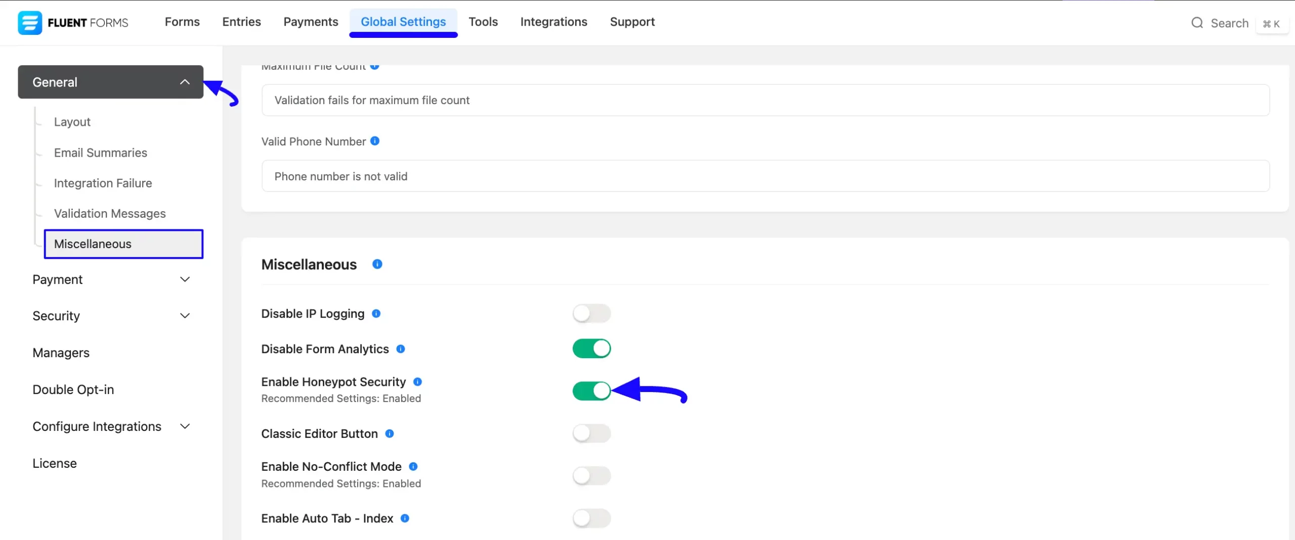 Enable Honeypot From General Tab Global Settings Spam Protection With Honeypot